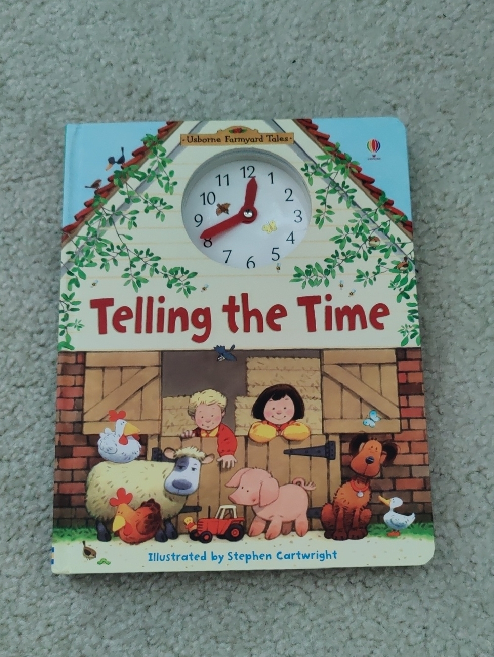 Usborne 'Telling the Time' board Book Children's Farmyard Built In Clock Y2K